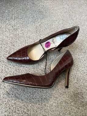 Marc Fisher Croc-Embossed Pointed-Toe Pumps - Dark Brown